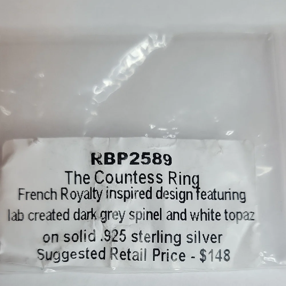 The Countess Ring Grey Spinel & White Topaz, Sterling Silver Setting Size 7 NWT - Picture 5 of 5